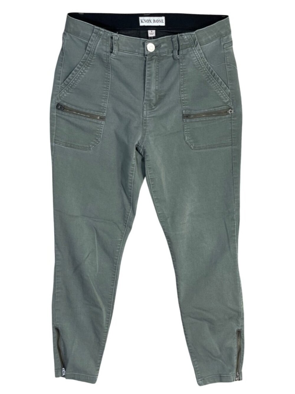 Knox Rose Cargo Pants Green Size 8 Zip Hem Stretch Waist Cotton Blend